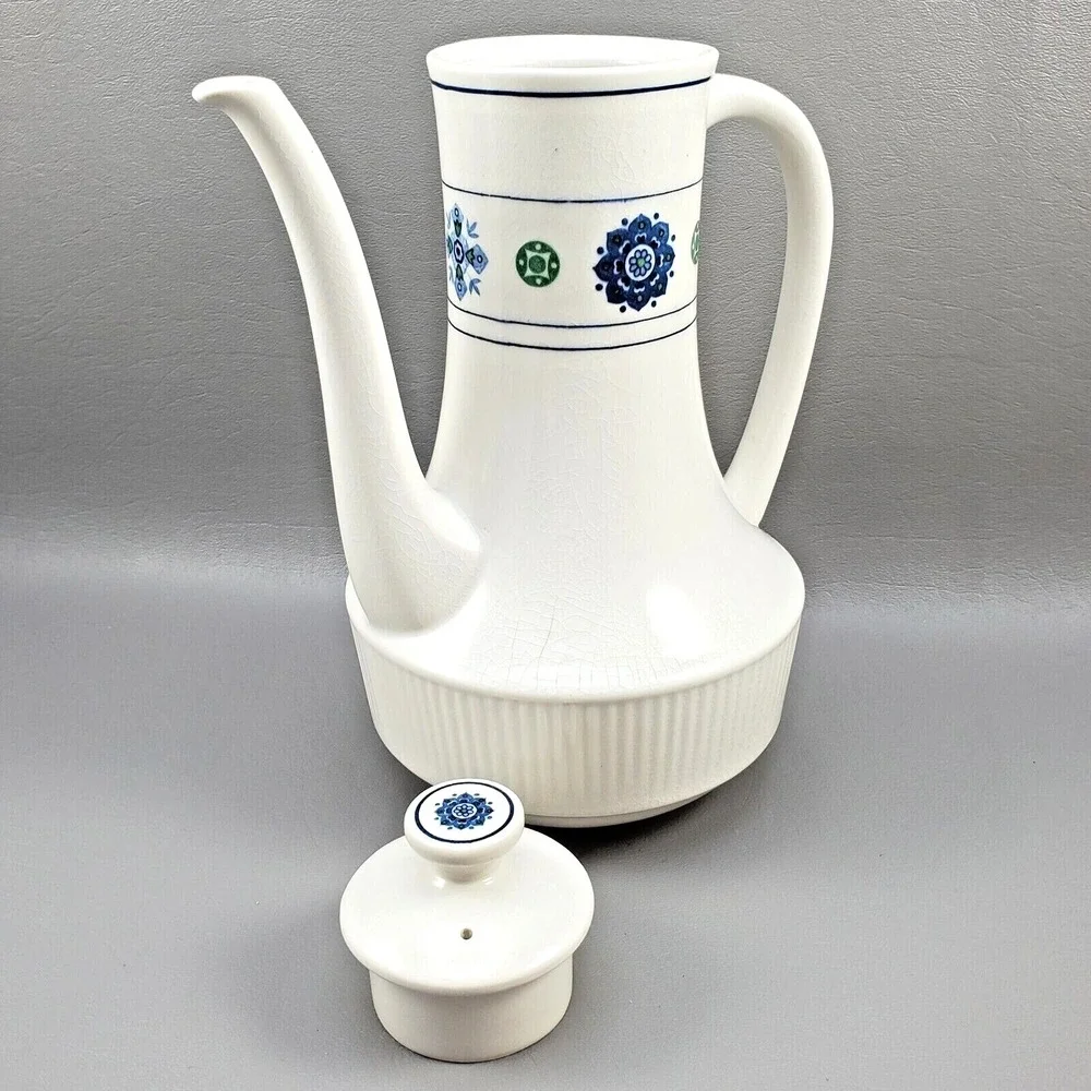 Amcrest Potomac Teapot Ironstone White BlueGreen Design 1960's MCM Japan Vintage
